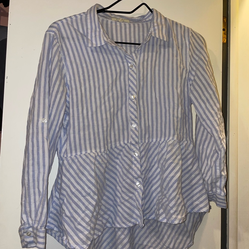 Love Notes Blue and White Striped Shirt